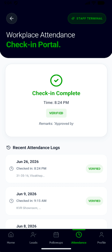 KVR Mobile App Attendance Screen